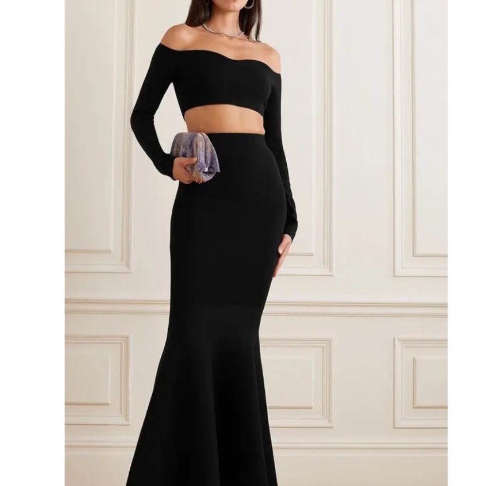 Nine Ricci Black Cropped Stretch Woolblend Long Sleeve Top Size Small